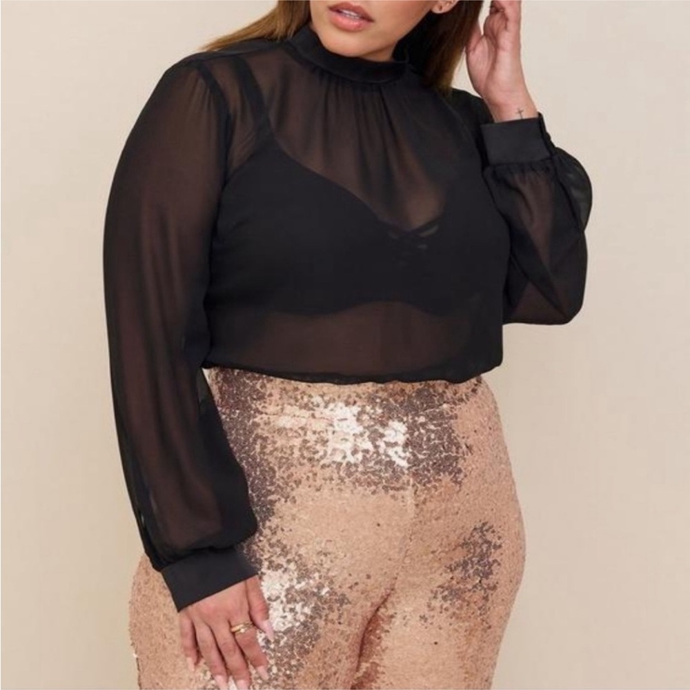 torrid Black Long Sleeve Chiffon Satin Trim Turtleneck Size Large NWT